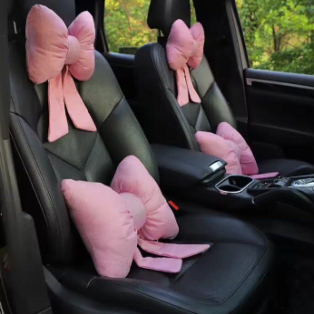 Car Pink Bow Pillow, Headrest, Neck Pillow